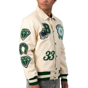 Blouson Bomber Polaire Homme Personnalisé Grande Taille avec Logo, Style Universitaire Décontracté, Patchwork, Coupe Courte, Imprimé Hiver - Product Image 4