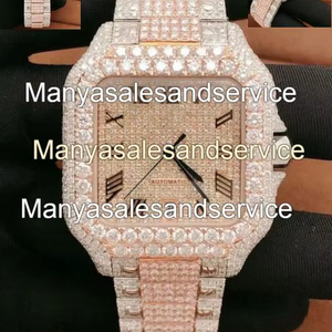 Boîtier de montre carré en acier inoxydable avec moissanite VVS sertie, cadran en verre, résistant à l'eau 10 bars, fermoir de bracelet, fabriqué en Inde - Product Image 1