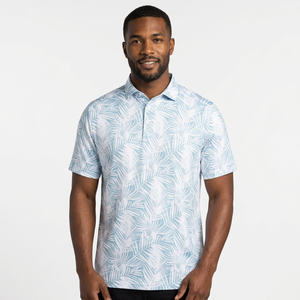 Men's Short Sleeve <b>Polo</b> <b>Shirt</b> Light <b>Blue</b> White Print Casual Breathable Woven 100% Polyester - Product Image 4