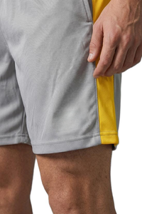 Shorts en polyester à rayures jaunes, côtés en mesh respirant, séchage rapide, taille élastique, style sportif, entraînement en salle de sport, été, style athlétique - Product Image 3