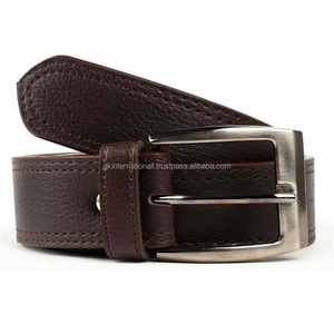 Accessoires à la mode pour hommes, ceinture décontractée en cuir de grain marron foncé de qualité supérieure, couture complète et boucle solide plaquée nickel - Product Image 5