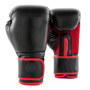<b>Black</b> Red PU Leather Boxing Gloves <b>Velcro</b> Wrist Length Durable Training Sparring Punching Bag Gloves Martial Arts Gloves - Product Image 6