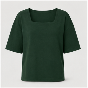 เสื้อยืดทรงบ็อกซี่ คอเหลี่ยม แขนยาวถึงข้อศอก สีเขียวป่า สำหรับผู้หญิง รุ่น WTS-0026 - Product Image 1