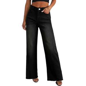Pantalon en jean taille haute pour femme, coupe slim, jambes larges, design personnalisé, effet délavé, grande taille, qualité supérieure - Product Image 3
