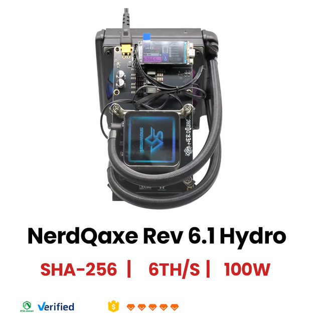 NerdQaxe++ Rev 6.1 Hydro 6TH/s 100W Bitcoin Solo Miner SHA-256 WiFi ASIC Miner