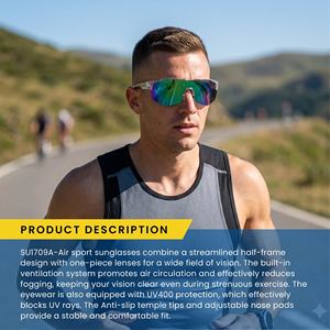 SU1709A Unisex High Quality UV400 Tinted Half Frame Sport Sunglasses <b>Scratch</b> Resistance Adjustable Nose Bridge ANSI/ISO - Product Image 6