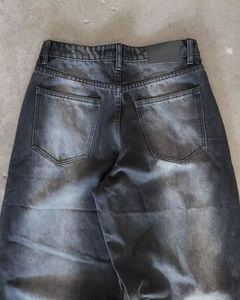 Jeans pour hommes décontractés, vintage, en denim noir, coupe droite, taille mi-haute, ourlet brut, en denim tricoté et délavé, de créateur, personnalisés, par fabricant de jeans - Product Image 5