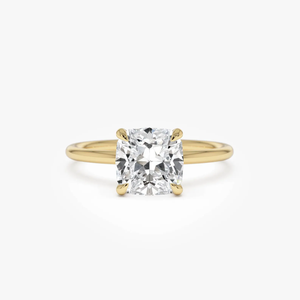 Anillo de compromiso con diamante talla cojín en oro amarillo con engaste de puntas, joyería fina clásica para mujer - Product Image 1