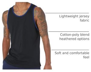 Men's Solid Color Knitted Sleeveless Tank Top O-Neck Casual Muscle <b>Vest</b> Blue Trim Black - Product Image 2