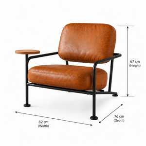 Fauteuil lounge en cuir marron cognac de luxe avec structure en métal noir et table d'appoint intégrée pour salon, mobilier d'hôtel - Product Image 4