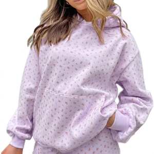 Sudadera con Capucha Oversize para Mujer al por Mayor OEM, Estampado Floral, Tejida, Manga Larga, Hombros Caídos, Bolsillos, Top Casual de Otoño - Product Image 6