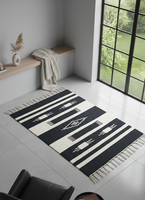 Tapis rectangulaire moderne en coton tissé et pelucheux, motif floral, 950 g/m², lavable en machine, réversible, noir et blanc, pour la maison, les voyages et les pique-niques