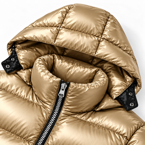 Mens Hooded Winter Jacket Shiny Puffer Coat Warm <b>Quilted</b> Padding High Collar Full Zip Closure Zip Pockets Urban Casual Outerwear - Product Image 4