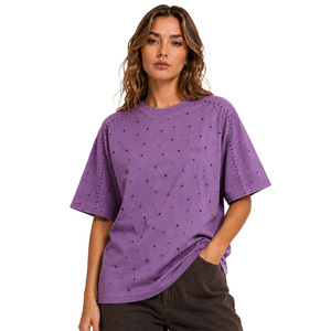 Ruby Red Rhinestone women's shirt Casual Loose Fit Drop Shoulder Top Customized Embellished All Seasons T-Shirt Heavyweight DTG - Product Image 1