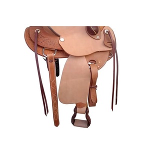 Selle de cheval Western Wade Tree en cuir pleine fleur bruni, sculptée à la main avec motifs floraux, assise profonde et rigide, sangles Latigo - Product Image 2