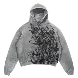 Sweat à capuche déchiré pour homme 100 % coton, style streetwear oversize, patchwork vintage, personnalisé, vente en gros, usine de vêtements B2B - Product Image 4