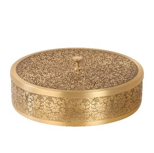 Boîte à épices ronde en laiton gravé antique avec bande latérale ornée de motifs floraux pour la cuisine, vente en gros, exportation - Product Image 1