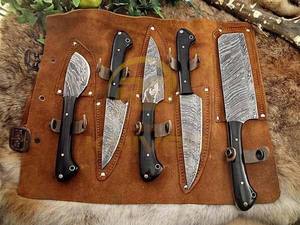 Juego de Cuchillos de Chef de Acero de Damasco Hechos a Mano con Bolsa de Cuero, Juego de Cuchillos de Cocina Profesionales de Espiga Completa, Cuchillos de Cocina Afilados OEM - Product Image 3