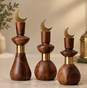 Décoration de table en bois artisanale en forme de croissant de lune, sculpture décorative, accent de maison, centre de table, ornement cadeau pour la décoration intérieure du Ramadan - Product Image 1