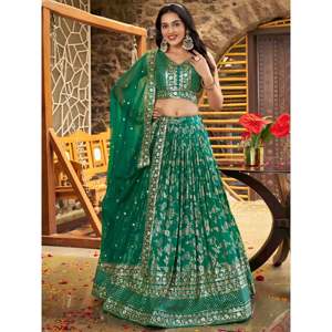 Rich Rama Green Zari Embroidered <b>Wedding</b> Lehenga Choli - Product Image 1