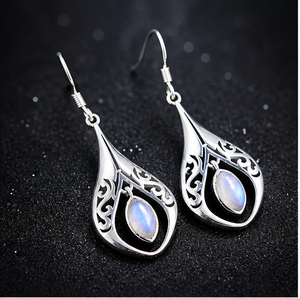Pendientes Colgantes de Plata de Ley 925 con Piedra Lunar Arcoíris Natural, Diseño de Lágrima, Hechos a Mano, Filigrana, Joyería Boho con Gemas para Mujer - Product Image 2