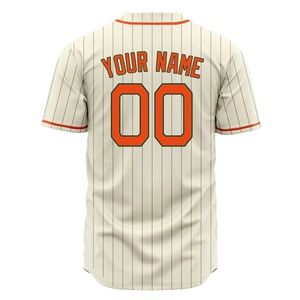 Custom Baseball Jersey Men's Cream Orange Trim Button <b>Up</b> Team Name Number 00 Sublimated Polyester Apparel - Product Image 4