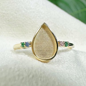 Handmade 18K Gold 925 Silver 7x10mm Pear <b>Blank</b> Bezel Mount <b>Ring</b> Color CZ Settings Breastmilk Resin Filling DIY Jewelry Findings - Product Image 5