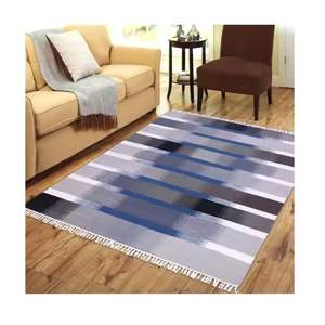 Tapis tissé en coton à rayures de bohème moderne tissé à la main plat tissage doux glands lavable décoratif intérieur salon tapis pas cher prix - Product Image 5