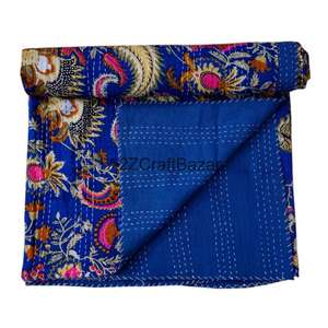 Couvre-lit Kantha en coton 100% fait main en Inde, imprimé à la main, motif floral multicolore, vintage Gudri, pour hôtel - Product Image 1
