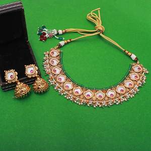Preeti MOP Antique Gold Plated Zircon Designer Necklace Set for Wedding - Product Image 2