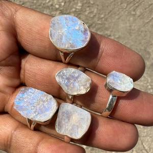 Raw Rainbow Moonstone <b>Ring</b> Sterling Silver <b>Crystal</b> <b>Ring</b> Handmade Jewelry Women Gift Elegant Minimalist Healing Stone <b>Ring</b> Boho C - Product Image 4