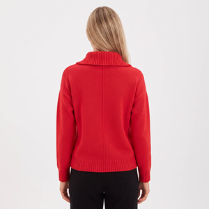 Men's Red and <b>Black</b> Wool Pullover Sweater Full Sleeve Turn-down Collar 1/4 Zipper Winter Thick Anti-Pilling Solid Color - Product Image 2