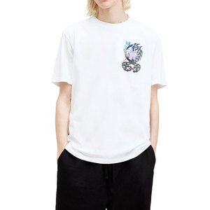 T-shirt blanc à manches courtes pour homme, col rond, coupe classique, motif imprimé numérique, style décontracté, tissu jersey 100% coton - Product Image 4