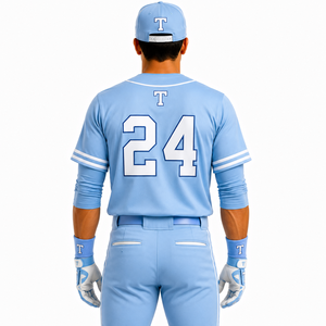 Tigers Baseball Uniform Set Light Blue Jersey Pants 24 Tackle Twill Print Men's Regular Fit All Seasons - Product Image 3
