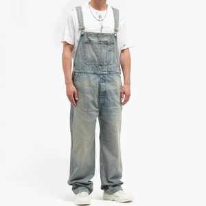 En gros, Pantalon de travail cargo en jean pour hommes, Salopette en denim unisexe, Coupe droite, effet empilé, vintage et déchiré, pour le fitness - Product Image 1