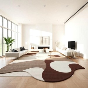 Tapis artisanal brun abstrait à forme irrégulière, style moderne et contemporain, pour salon et chambre à coucher - Product Image 1