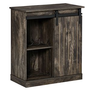 Mobile buffet moderno rustico in metallo autoportante con anta scorrevole e portabottiglie da 6 bottiglie - Product Image 1