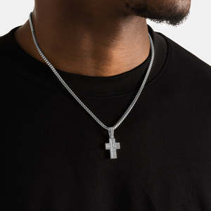 Cross <b>Pendant</b> With <b>Emerald</b> Cut Diamonds 925 Silver Rhodium Plated Religious Charm Men's Luxury Jewelry - Product Image 3
