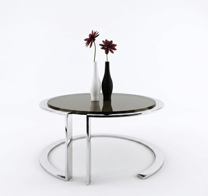 Modern Luxury <b>Round</b> <b>Black</b> Glass <b>Coffee</b> <b>Table</b> with Stainless Steel Frame Metal Ring Base Center <b>Table</b> for Living Room Decor - Product Image 1