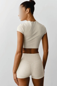 Conjunto de Top Corto y Pantalones Cortos de Cintura Alta para Yoga, Ropa Deportiva Elástica para Gimnasio, Conjunto de 2 Piezas Unisex - Product Image 4