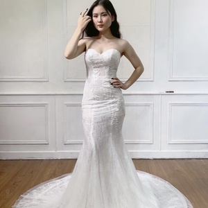 โออีเอ็มชุดแต่งงานที่ทันสมัยทำด้วยมือลูกไม้นางเงือกดอกไม้ประดับด้วยลูกปัดคริสตัลหางยาว TNBPno53หรูหรา - Product Image 1