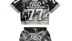 Ensemble de survêtements en maille noir et blanc avec impression par sublimation, streetwear, short et haut à col en V, respirant, polyester, unisexe, adulte, été - Product Image 5