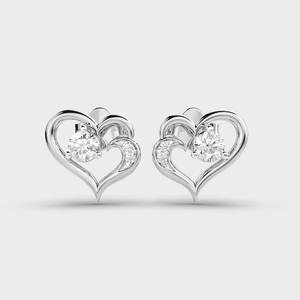 Pendientes de Diamantes Cultivados en Laboratorio con Certificación IGI, Diseño de Doble Corazón, Oro Amarillo/Blanco/Rosa de 9K, Pendientes Románticos de Diseño - Product Image 1