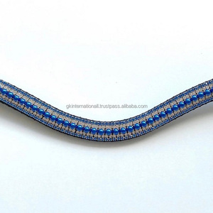 Banda de ceja de caballo de cuero genuino negro de alta calidad con diamantes de imitación de cristales de 5 filas personalizados y perlas en todos los colores y tamaños - Product Image 2