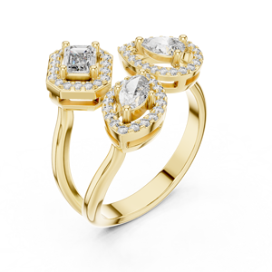 FANCY FLORAL LAB-GROWN MIX CUT DIAMOND <b>RING</b> SET 18KT YELLOW GOLD <b>RHODIUM</b> PLATED CERTIFIED for ENGAGEMENT PARTY WEDDING EVERYDAY - Product Image 2