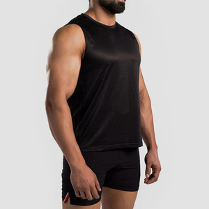 Camiseta sin mangas de punto para hombre con logo personalizado, cuello redondo, color negro, de secado rápido, chaleco deportivo de color liso con paneles laterales de malla, al por mayor - Product Image 2