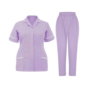 Uniforme Médico para Enfermeras, Bata de Nailon de Secado Rápido, Color Sólido, Cuello en V, Bolsillos, Manga Corta, Modelo Ametrine APC-37 - Product Image 2