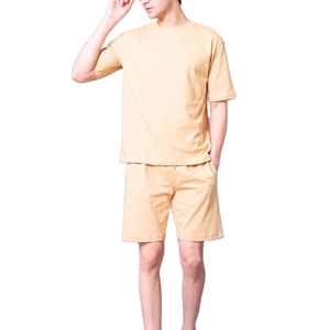 Ensemble T-shirt et short d'été pour homme de haute qualité, bleu et noir, tricoté, style color block, décontracté, loungewear, vente en gros OEM - Product Image 1