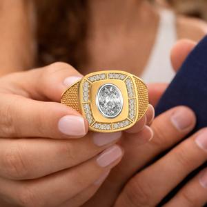 Anillo de Moissanita Clásico de Lujo para Hombre, Plata de Ley 925, Chapado en Oro de 14K, para Boda, Compromiso, Aniversario, Fiesta, Cóctel - Product Image 2