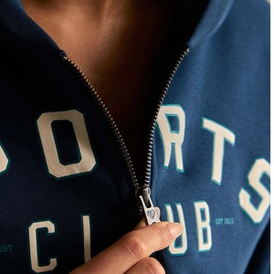 <b>Women's</b> Navy Blue Cropped Hoodie <b>Zip</b>-<b>Up</b> Sweatshirt With Sports Club Logo Front Knitted Casual Wear Autumn Style - Product Image 2
